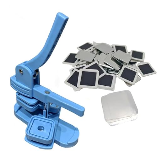 ZJHESXV 50 x 50 mm/2 x 2 Zoll quadratische Button-Maker-Maschine, Kühlschrank-Aufkleber-Herstellungsmaschine, DIY-Button-Presse mit 100 Stück Kühlschrankmagnet-Zubehör, Blau von ZJHESXV