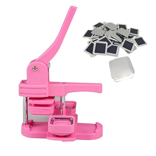 ZJHESXV 50 x 50 mm/2 x 2 Zoll quadratische Button-Maker-Maschine, Kühlschrank-Aufkleber-Herstellungsmaschine, DIY-Button-Presse mit 100 Stück Kühlschrankmagnet-Zubehör, Pink von ZJHESXV