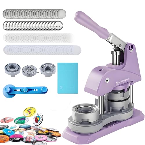 ZJHESXV Buttonmaschine, 58 mm Pin-Button-Maker mit 100 Zubehörteilen und Kreisschneider, DIY-Button-Set, benutzerdefinierte Metall-Button-Presse, Stellen Sie Ihre eigenen Kühlschrankmagnete her, lila von ZJHESXV