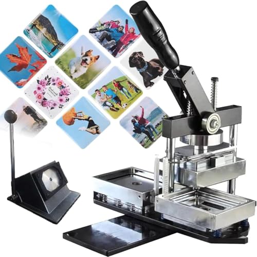 ZJHESXV Quadratische Kühlschrankmagnete, Badge Maker Maschine, DIY Foto Kühlschrank Aufkleber Magnet Presse Maschine + Papierschneider + 100 Stück Materialien, 90 * 65mm von ZJHESXV