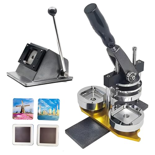 ZJHESXV Quadratische Kühlschrankmagnetmaschine, quadratische Buttonmaschine, Kühlschrankmagnet-Button-Maker, DIY-Buttons 50 x 50 mm, Ansteckmaschine, Button-Maker-Maschinen-Kit, mit 100 Magnetzubehör von ZJHESXV