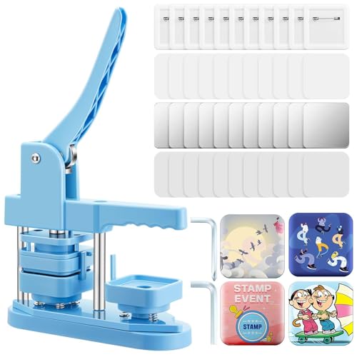 ZJHESXV Quadratisches Kühlschrankmagnet-Maschinen-Kit, quadratische Button-Maker-Maschine für Kühlschrankmagnete, 50 mm/2 Zoll DIY-Anstecker-Button-Presse mit 100-teiligem Badge-Zubehör, Blau von ZJHESXV