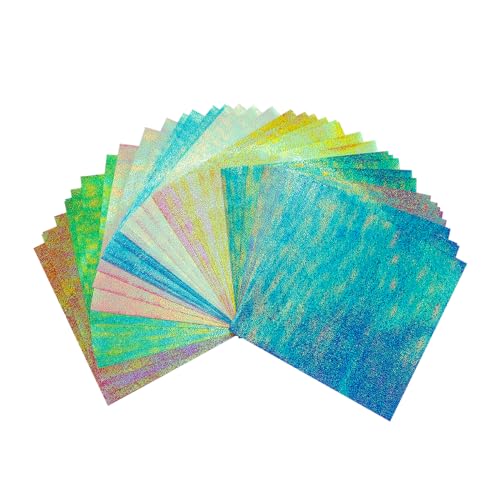 ZJIVQO 50 Stück schillerndes Glitzerpapier, glänzendes Origami-Papier, Regenbogen-Papier, Glitzer-Farbpapier, glänzendes Regenbogen-Origami-Papier, Faltpapier für Bastelarbeiten, Kunstzubehör, 10 von ZJIVQO