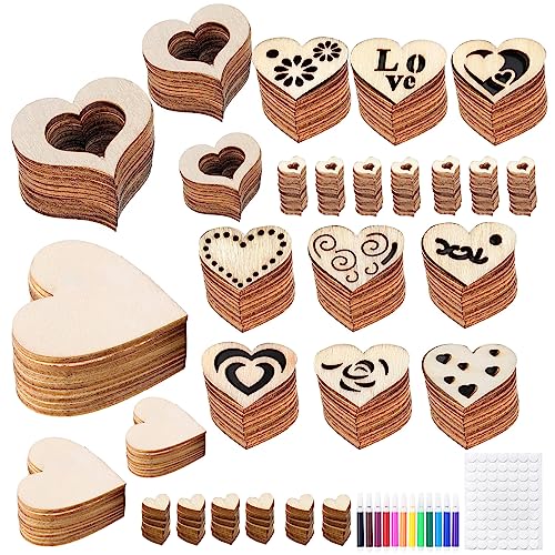 ZJRung 500 Stück Holzherzen Basteln Hochzeit Deko Holz Herzen Scheiben Gemischt Größen Holzscheiben Herz mit Aquarellstifte Strasssteine für Tischdeko Hochzeiten Weihnachten Valentinstag von ZJRung