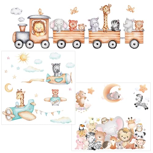 ZJRung Flugzeug Tier Wandtattoo Wandaufkleber Kinderzimmer Tiere Wandsticker Kinderzimmer Cartoon Zug Tier Kindergarten Wandaufkleber Cartoon Tier Fliegen Wandaufkleber für Schlafzimmer Wanddeko von ZJRung