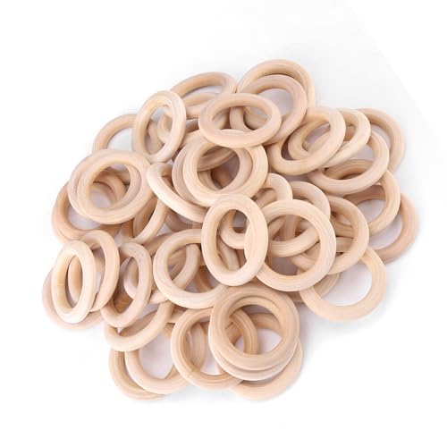 50pcs Unvollendete Natürliche Hölzerne Runden Ringe DIY -Holzhandwerkskreise, Holzhandwerksschleife, Holzhandwerkskreis, Holzhandwerksringe, Ideal für Viele Projekte, Schöne von ZJchao