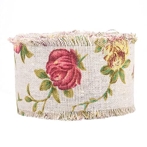 Bedruckte Rosenblumen -Sackleinenband Hessian Jute Belt, 10m DIY Jute Belt Gurt für Hochzeitsstoffdekoration von ZJchao