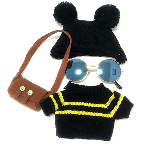 Enten-Plüsch-Kleidung, Ausgestopfte Enten-Puppen-Kleidung, Kleidung für Kuscheltiere, Stofftier-Kleidung und Accessoires mit Schwarzem Hut, Pullover, Brauner Tasche, Sonnenbrille von ZJchao