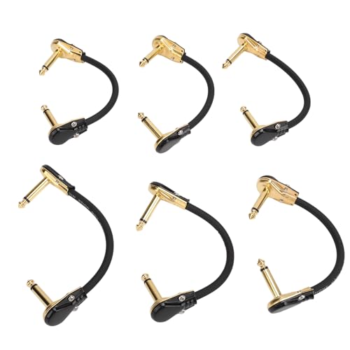 ZJchao 6-Zoll-Gitarren-Patchkabel, Platzsparende PVC-Ummantelung für E-Gitarre, Bassgitarre, Keyboard, Pedaleffekte, Verstärker, Mixer, Lautsprechersysteme (Flachkopf-Gold) von ZJchao