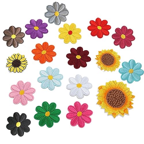 ZKGYUS 18 Stück Aufbügel Patches Gänseblümchen Blumen Aufnäher zum Aufbügeln zum Aufnähen, Patches zum Aufbügeln, Bügelflicken für Erwachsene Kinder DIY T-Shirt Jeans Kleidung Taschen Flicken Pat von ZKGYUS