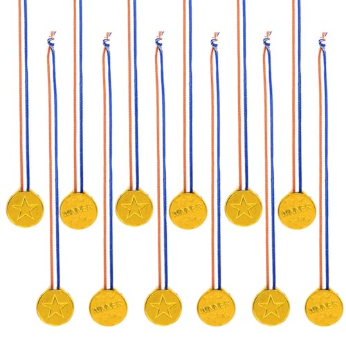 ZKHSEOU 12er-Pack Kindermedaillen, Goldmedaille aus Kunststoff mit Umhängeband, Kindersiegermedaillen für Wettbewerbsbelohnungen, Sportspiele, Themenpartys von ZKHSEOU