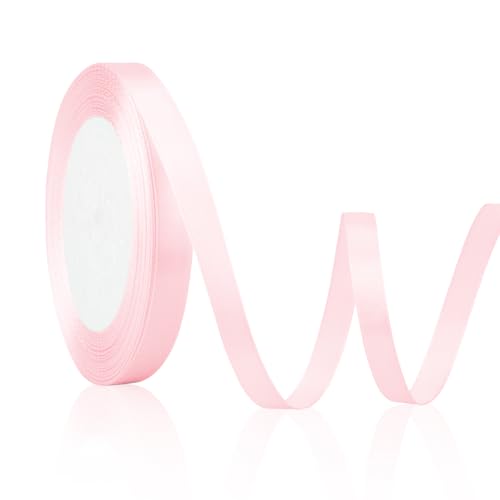 Pinkes Band, 1 cm x 23 m, rosa Band zum Verpacken von Geschenken, hellrosa Schleifenband, rosa Weihnachtsband, dünnes rosa Band für Luftballons, rosa Ringelband, pastellfarbenes Band für Luftballons von ZKIUOA