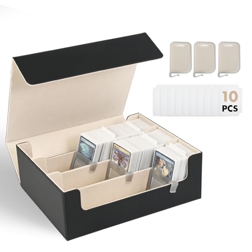 ZLCA Trading karten aufbewahrungsbox für TCG Karten, Triple MTG Card Deck Box hält 1800+ Karten, PU Leder Magnetverschluss Card Deckbox für Magic Commander Yugioh Sports Cards(Black&Gold) von ZLCA