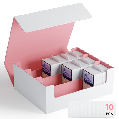 ZLCA Trading karten aufbewahrungsbox für TCG Karten, Triple MTG Card Deck Box hält 1800+ Karten, PU Leder Magnetverschluss Card Deckbox für Magic Commander Yugioh Sports Cards(White&Pink) von ZLCA