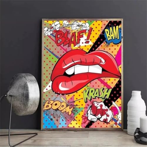 ZLCHYJ Diamond Painting,Diamant Painting Bilder,Pop-Graffiti-Kunst beißende Lippe 5D Diamant Painting Kit,DIY Kreuzstich Malerei Kits Voller Strass Stickerei Diamant Malerei Kunst Wand Décor 50x70cm von ZLCHYJ