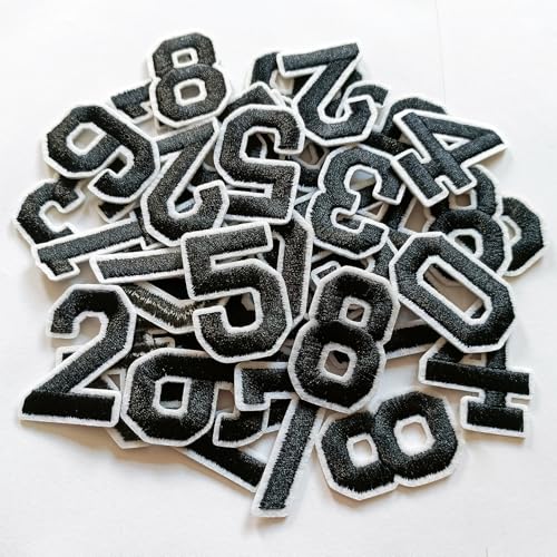 ZLETTERY 40 Stück Aufbügler Zahlen Patches, 3,8 cm Zahlen Patches, Zahlen 0-9 Applikation für Kleidung, Jacken, Hüte, Rucksäcke, Jeans, Schwarz von ZLETTERY