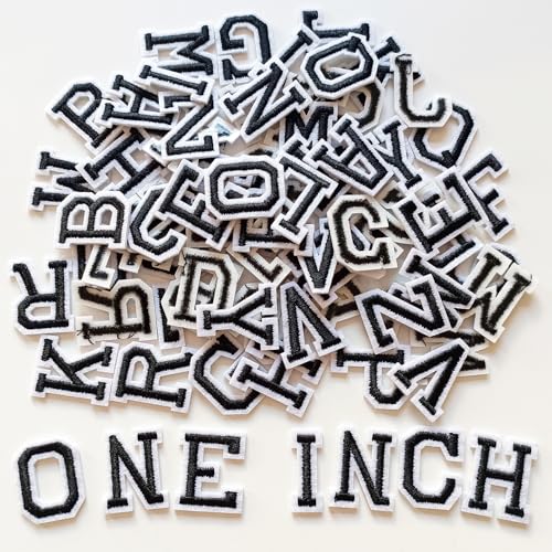 Zlettery 2,5 cm Aufbügler Buchstaben Patches 78 Stück A-Z Bestickte Alphabet Patches für Kleidung Jacken Hüte Rucksäcke Jeans Schwarz von ZLETTERY