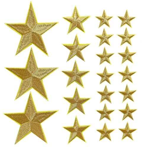 Zlettery 30 x goldene Stern-Aufnäher zum Aufbügeln, 3 Größen, bestickte Aufnäher für Kleidung, Jacken, Hüte, Rucksäcke, Jeans von ZLETTERY