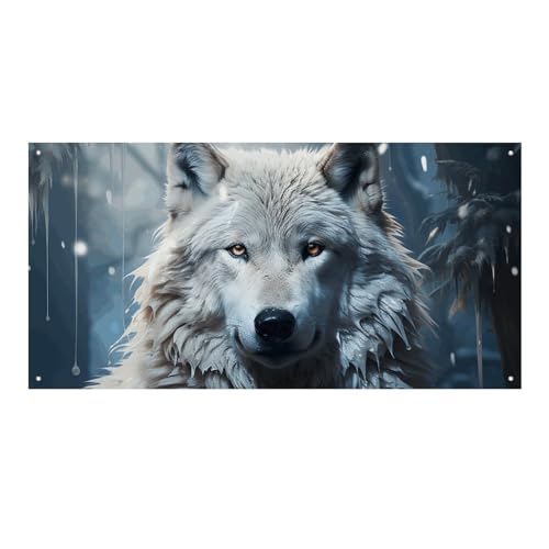 Bedrucktes Festival-Aktivitätsbanner mit Wolf-Motiv im Schnee, Halloween-Weihnachtsbanner, Party-Dekorationen, Heimdekoration für große Eröffnung, Themenparty, Outdoor-Events, 120 x 60 cm von ZLFDSKGY