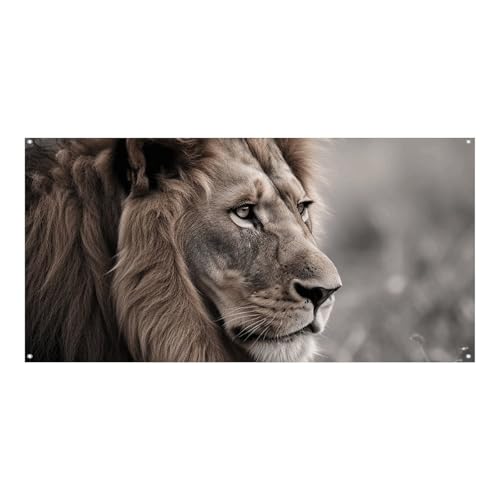 Wildlife Lion bedrucktes Festival-Aktivitätsbanner für Halloween, Weihnachten, Party-Dekorationen, Heimdekoration für große Eröffnung, Themenparty, Outdoor-Events, 180 x 89,9 cm von ZLFDSKGY