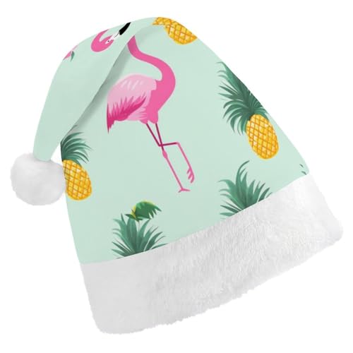 ZLFDSKGY Weihnachtsmütze, Flamingo-Ananas, bedruckt, Weihnachtsmannmütze, Erwachsene, Weihnachtsmütze, Neujahrsparty, festliches Zubehör für Uni-Geschenk von ZLFDSKGY