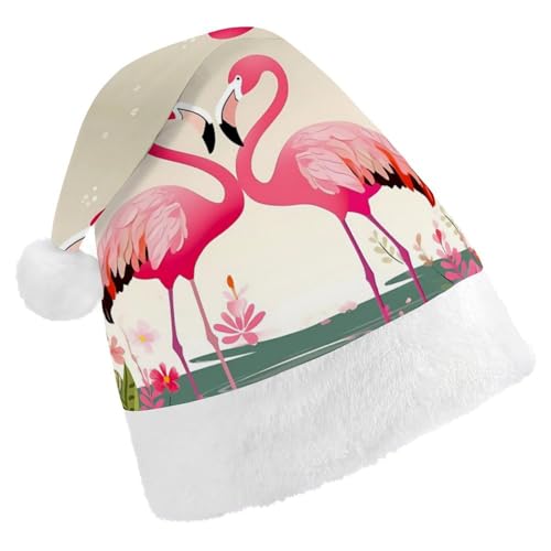 ZLFDSKGY Weihnachtsmütze, Flamingos und Blumen, bedruckt, Weihnachtsmannmütze, Erwachsene, Weihnachtsmütze, Neujahrsparty, festliches Zubehör für Uni-Geschenk von ZLFDSKGY