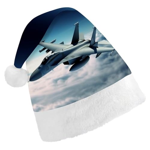 ZLFDSKGY Weihnachtsmütze, Flugzeug-Kampfflugzeugjets, bedruckt, Weihnachtsmannmütze, Erwachsene, Weihnachtsmütze, Neujahrsparty, festliches Zubehör für Uni-Geschenk von ZLFDSKGY