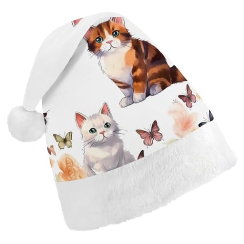 ZLFDSKGY Weihnachtsmütze, Katze, Schmetterling, bedruckt, Weihnachtsmannmütze, Erwachsene, Weihnachtsmütze, Neujahrsparty, festliches Zubehör für Uni-Geschenk von ZLFDSKGY