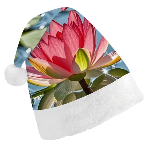 ZLFDSKGY Weihnachtsmütze, Lotusblumen, Blühen im Wasser, bedruckt, Weihnachtsmannmütze, Erwachsene, Weihnachtsmütze, Neujahrsparty, festliches Zubehör für Uni-Geschenk von ZLFDSKGY