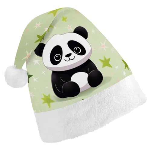 ZLFDSKGY Weihnachtsmütze, Panda, Stern, bedruckt, Weihnachtsmannmütze, Erwachsene, Weihnachtsmütze, Neujahrsparty, festliches Zubehör für Uni-Geschenk von ZLFDSKGY