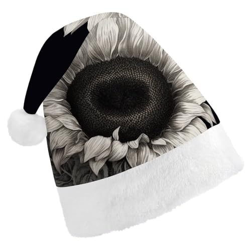 ZLFDSKGY Weihnachtsmütze, Sonnenblume, schwarz, grau, bedruckt, Weihnachtsmannmütze, Erwachsene, Weihnachtsmütze, Neujahrsparty, festliches Zubehör für Uni-Geschenk von ZLFDSKGY