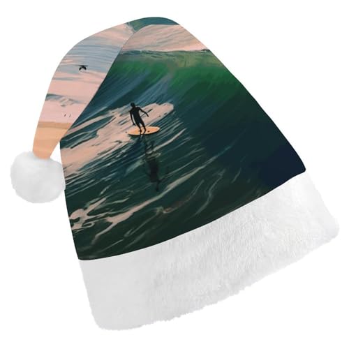 ZLFDSKGY Weihnachtsmütze, Strand, Surf, bedruckt, Weihnachtsmannmütze, Erwachsene, Weihnachtsmütze, Neujahrsparty, festliches Zubehör für Uni-Geschenk von ZLFDSKGY