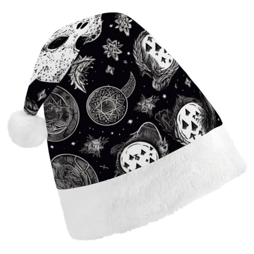 ZLFDSKGY Weihnachtsmütze, Totenkopf, Katze, Mond, Gothic, bedruckt, Weihnachtsmannmütze, Erwachsene, Weihnachtsmütze, Neujahrsparty, festliches Zubehör für Uni-Geschenk von ZLFDSKGY