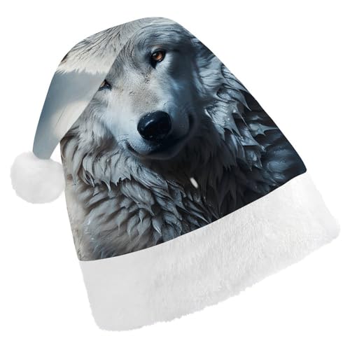 ZLFDSKGY Weihnachtsmütze, Wolf, sitzend im Schnee, bedruckt, Weihnachtsmannmütze, Erwachsene, Weihnachtsmütze, Neujahrsparty, festliches Zubehör für Uni-Geschenk von ZLFDSKGY