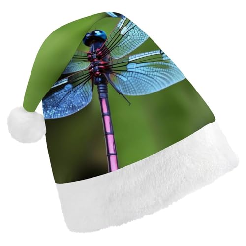 ZLFDSKGY Weihnachtsmütze, blaue Libelle, bedruckt, Weihnachtsmannmütze, Erwachsene, Weihnachtsmütze, Neujahrsparty, festliches Zubehör für Uni-Geschenk von ZLFDSKGY