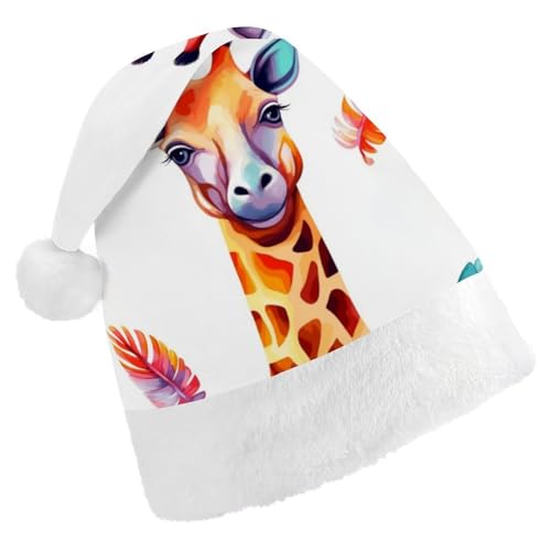 ZLFDSKGY Weihnachtsmütze, farbige Giraffe, bedruckt, Weihnachtsmannmütze, Erwachsene, Weihnachtsmütze, Neujahrsparty, festliches Zubehör für Uni-Geschenk von ZLFDSKGY