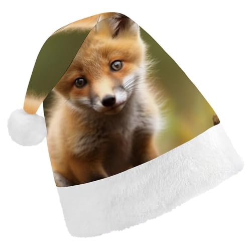 ZLFDSKGY Weihnachtsmütze, niedlicher Baby-Fuchs, bedruckt, Weihnachtsmannmütze, Erwachsene, Weihnachtsmütze, Neujahrsparty, festliches Zubehör für Uni-Geschenk von ZLFDSKGY