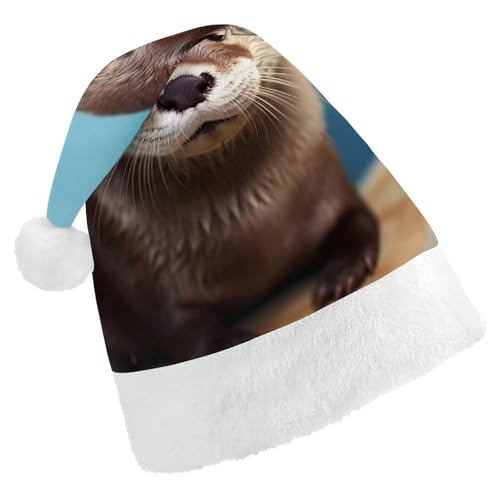 ZLFDSKGY Weihnachtsmütze, niedlicher Otter-Druck, Weihnachtsmannmütze, Erwachsene, Weihnachtsmütze, Neujahrsparty, festliches Zubehör für Uni-Geschenk von ZLFDSKGY