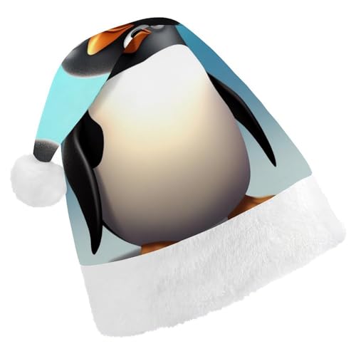 ZLFDSKGY Weihnachtsmütze, niedlicher Pinguin, bedruckt, Weihnachtsmannmütze, Erwachsene, Weihnachtsmütze, Neujahrsparty, festliches Zubehör für Uni-Geschenk von ZLFDSKGY