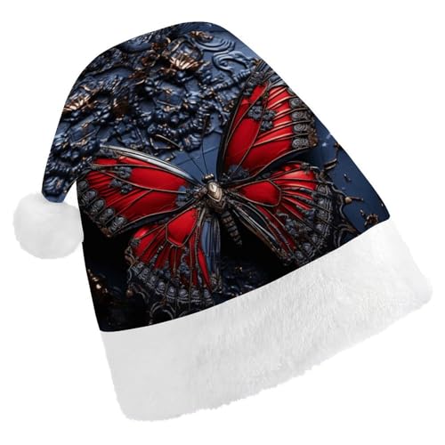 ZLFDSKGY Weihnachtsmütze, roter Schmetterling, bedruckt, Weihnachtsmannmütze, Erwachsene, Weihnachtsmütze, Neujahrsparty, festliches Zubehör für Uni-Geschenk von ZLFDSKGY