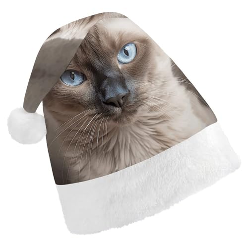 ZLFDSKGY Weihnachtsmütze, schöne siamesische Katze, bedruckt, Weihnachtsmannmütze, Erwachsene, Weihnachtsmütze, Neujahrsparty, festliches Zubehör für Uni-Geschenk von ZLFDSKGY