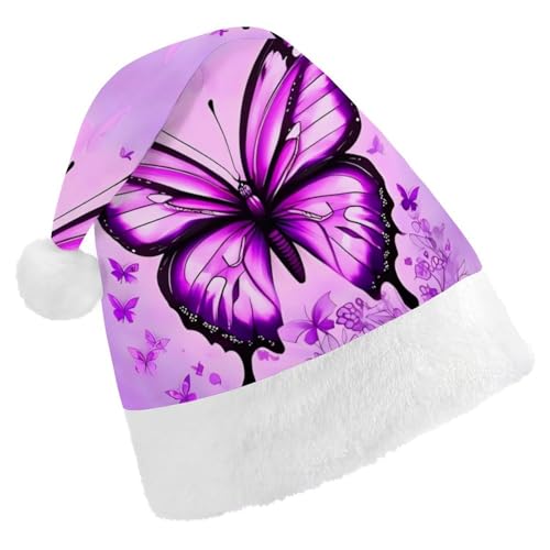 ZLFDSKGY Weihnachtsmütze, violetter Schmetterling, bedruckt, Weihnachtsmannmütze, Erwachsene, Weihnachtsmütze, Neujahrsparty, festliches Zubehör für Uni-Geschenk von ZLFDSKGY