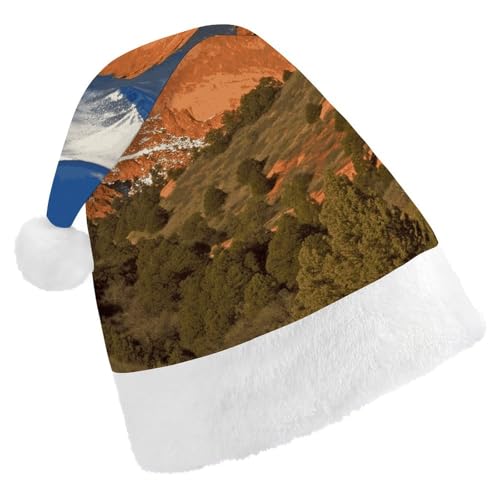 ZLFDSKGY Weihnachtsmütze Pikes Peak Colorado bedruckte Weihnachtsmütze für Erwachsene, Weihnachtsmütze, Neujahrsparty, festliches Zubehör für Uni-Geschenk von ZLFDSKGY