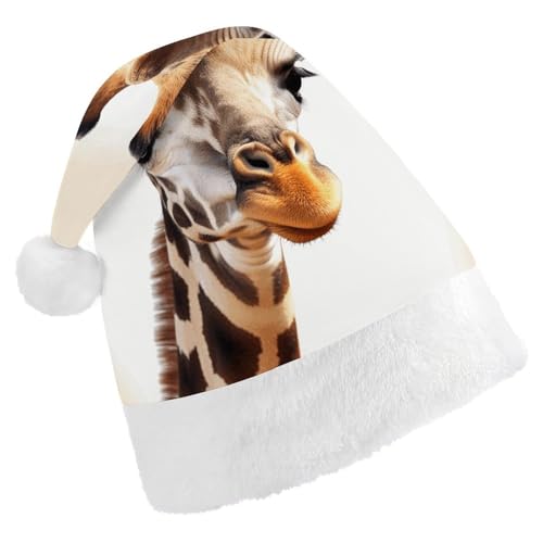 ZLFDSKGY Weihnachtsmütze mit niedlicher Giraffe, bedruckt, Weihnachtsmannmütze, Erwachsene, Weihnachtsmütze, Neujahrsparty, festliches Zubehör für Uni-Geschenk von ZLFDSKGY