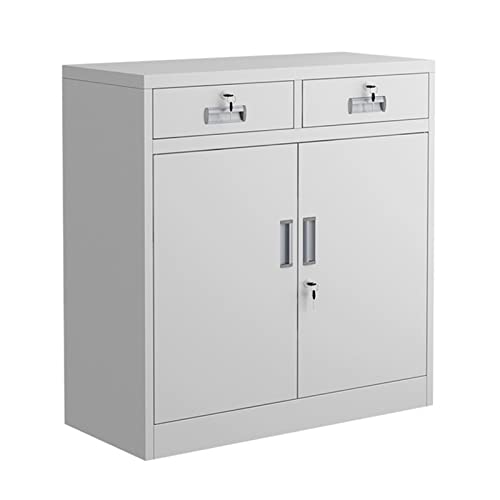 ZLJSGESA Aktenschrank, Metall-Aktenschrank, 2 Schubladen, seitlicher Aktenschrank, Druckerständer, 85 cm L x 90 cm H x 38 cm T, weißer Büroschrank von ZLJSGESA