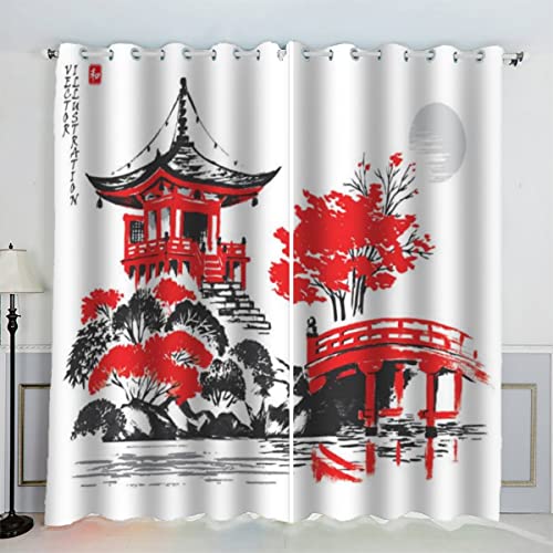 ZLKEJI 2 Stück Gardinen Japan Tokyo Aquarell Vorhänge Japanischer Stil Verdunkelung Vorhang Blickdicht mit Ösen Wohnzimmer Kinderzimmer Schlafzimmer Gardinen Kurz 234x137 cm BxH von ZLKEJI