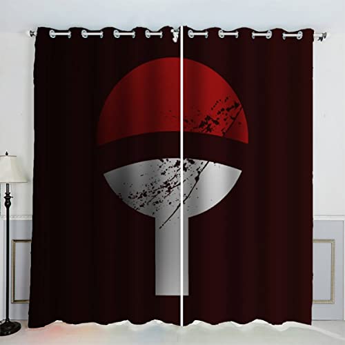 ZLKEJI 2 Stück Gardinen Schwarz Vintage japanisch Anime Vorhänge Verdunkelung Vorhang Blickdicht mit Ösen Wohnzimmer Gardinen Kinderzimmer Schlafzimmer Gardinen Kurz 234 x 137 cm BxH von ZLKEJI