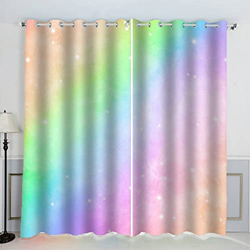 ZLKEJI Blickdichte Gardinen Kinderzimmer Vorhänge Bunt Regenbogen glänzend Verdunkelungsvorhang Lichtundurchlässige Vorhang mit Ösen 3D Gedruckt Polyester Vorhänge 150 x 166 cm BxH von ZLKEJI