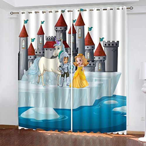 ZLKEJI Vorhänge Ösen Prinzessin Und Prinz Verdunklungsvorhänge MäRchenschloss 3D Vorhänge Ösen Wohnzimmer Schlafzimmer Kinderzimmer Blickdicht Vorhänge 183x214cm (BxH) Jungen Mädchen von ZLKEJI