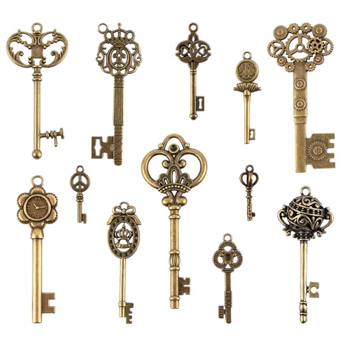 ZLKSKER 12pcs Vintage Skeleton Keys Set, verschiedene Stil filigrane Steampunk Schlüssel, antike Bronze Schlüssel Charms Anhänger von ZLKSKER